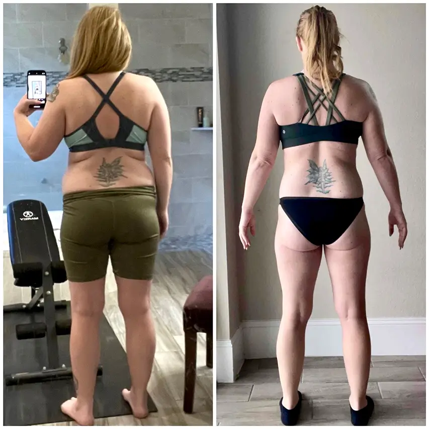 Before and after physique of a white woman after fitness program